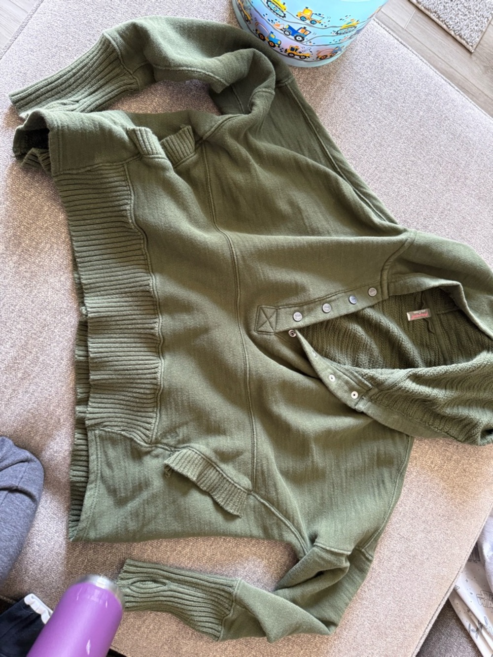 Free People Olive Green Hooded Pullover Sweatshirt